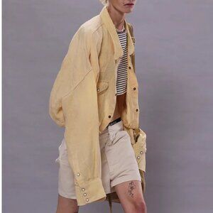 NWT R13 Crossover Utility Bubble Shirt Maize Linen Chambray Light Yellow
